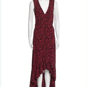 Ganni Black and Red Floral wrap Dress 36